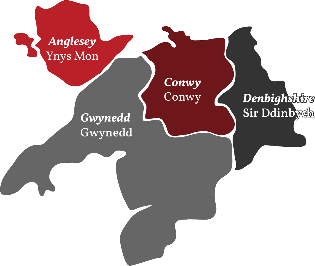 Areas we cover - Gwynedd, Isle of Anglesey, Conwy and Denbighshire